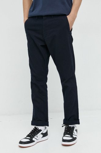 Superdry pantaloni de bumbac barbati, culoarea albastru marin, mulata