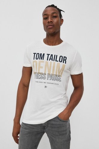 Tom tailor tricou bărbați, culoarea bej, cu imprimeu