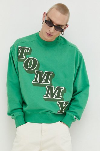 Tommy jeans bluza barbati, culoarea verde, cu imprimeu