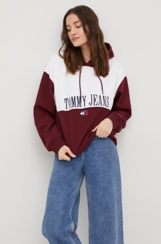 Tommy jeans bluza femei, culoarea bordo, neted