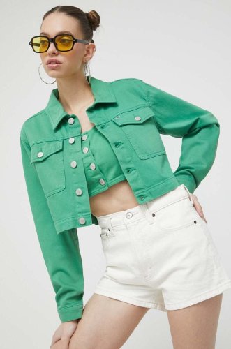 Tommy jeans geaca jeans femei, culoarea verde, de tranzitie