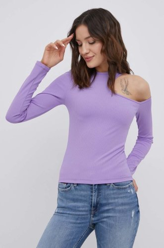 Tommy jeans longsleeve femei, culoarea violet, cold shoulder