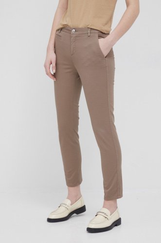 United colors of benetton pantaloni femei, culoarea bej, fason chinos, medium waist