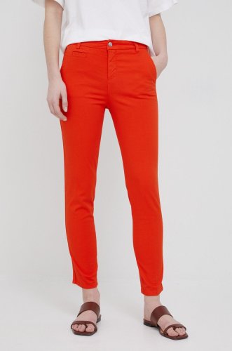 United colors of benetton pantaloni femei, culoarea portocaliu, fason chinos, medium waist
