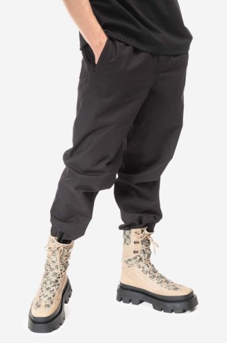Wood wood pantaloni de bumbac stanley crispy check trousers culoarea negru, drept 12235008.5274-black