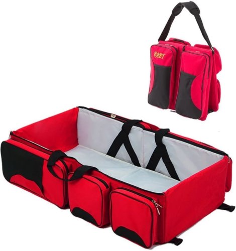 Patut portabil si geanta multifunctionala pentru accesoriile bebelusilor, rosu