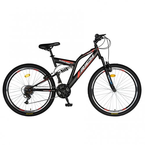 Bicicleta munte dubla suspensie rich r2649a roata 26 frana v-brake 18 viteze negru rosu