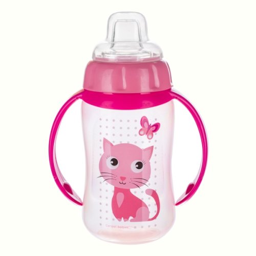 Cana antrenament canpol babies cu tetina din silicon cute animals pisicuta 320ml 56512 pink
