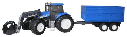 Bruder New holland tractor cu incarcator frontal si remorca