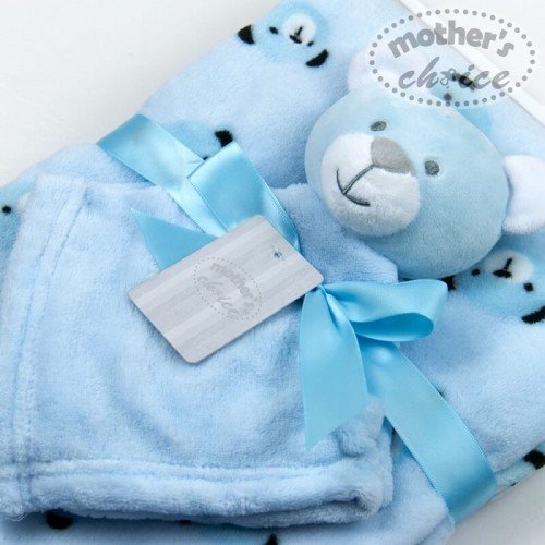 Mother's Choice Set cadou bebelusi cu paturica si jucarie atasament ursulet bleu