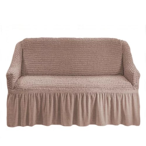 Husa pentru canapea 2 locuri, elastica si creponata, cu volane, cappuccino - lj465