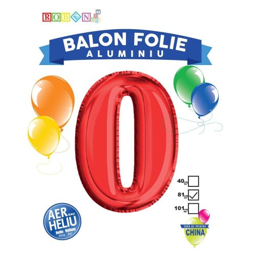 Balon, folie aluminiu, rosu, cifra 0, 81 cm