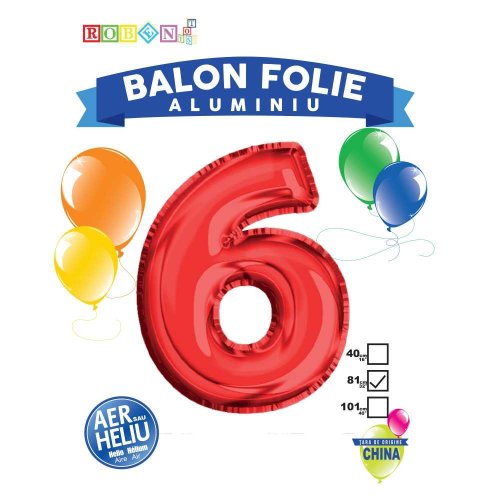 Robentoys Balon, folie aluminiu, rosu, cifra 6, 81 cm