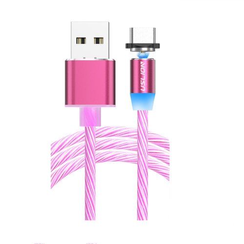 Cablu usb incarcare rapida cu mufa magnetica usb c si lumini led, 1metru, roz, original deals