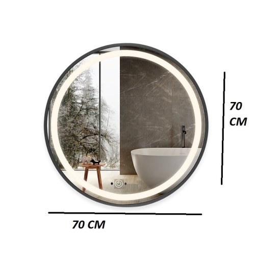 Oglinda baie led cu senzor, 70cm, rama negru mat, esn j29