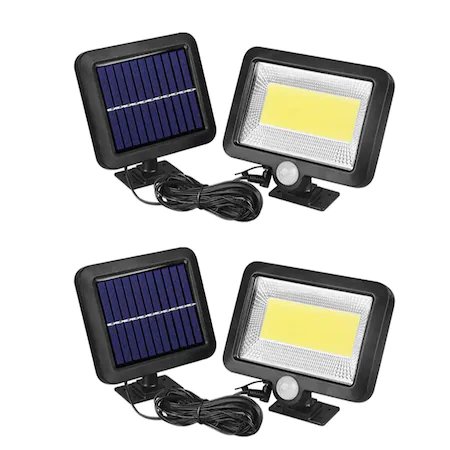 Set 2 lampi cu panou solar separat foxmag24, cu telecomanda, 100 led-uri, senzor de miscare, negru