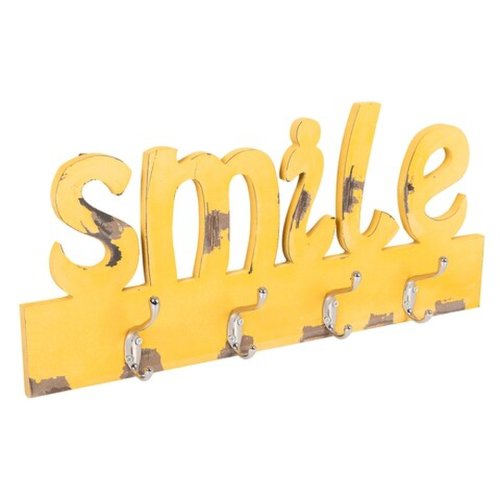 Cuier smile, creaciones meng, 4 agatatori, 50x23 cm, lemn de paulownia/mdf, galben