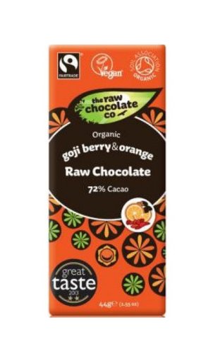 Ciocolata neagra 72% goji portocale raw 44g - the raw chocolate co