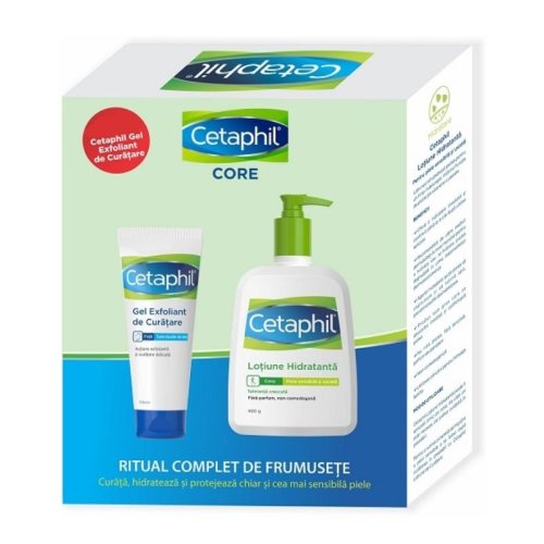 Cetaphil pachet gel de curatare exfoliant, 178 ml + lotiune hidratanta pentru piele uscata si sensibila, 460 g