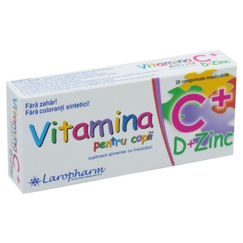 Laropharm Vitamina c + d + zinc pentru copii, 20 comprimate masticabile