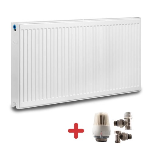 Pachet calorifer (radiator) din otel koph, tip 22, 400x1600 mm, 2581 w + cap termostatic si 2 robineti tur-retur