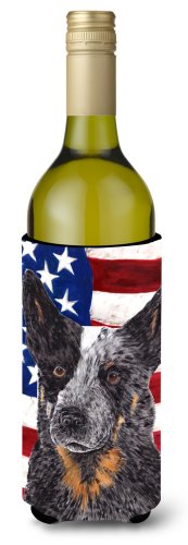 Caroline`s treasures statele unite ale americii flag cu australian bovine dog sticla de vin băuturi izolator beve mltcl wine bottle
