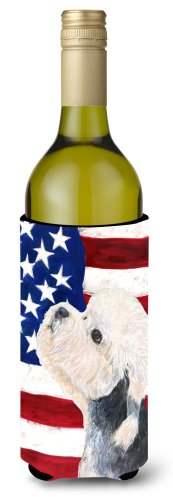 Caroline`s treasures statele unite ale americii pavilion cu dandie dinmont terrier sticla de vin izolator de băuturi bev mltcl wine bottle