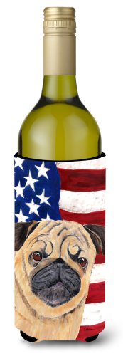 Caroline`s treasures statele unite ale americii pavilion cu pug sticla de vin de băuturi izolator de băuturi izolator Îmbrățișare mltcl wine bottle