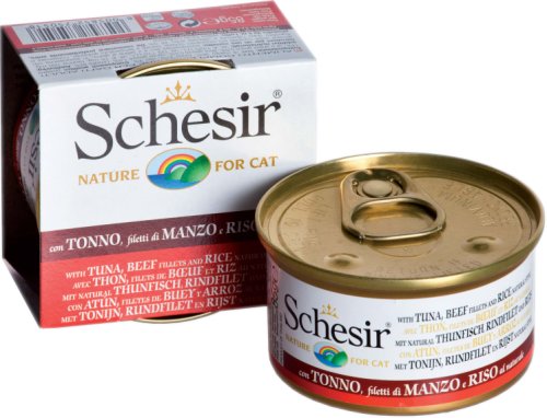 Schesir conservă pentru pisici ton cu vită şi orez al naturale 85g