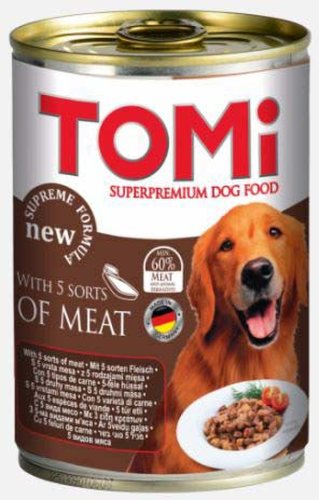 Tomi conservă pentru câini, cu 5 feluri de carne în sos 400g